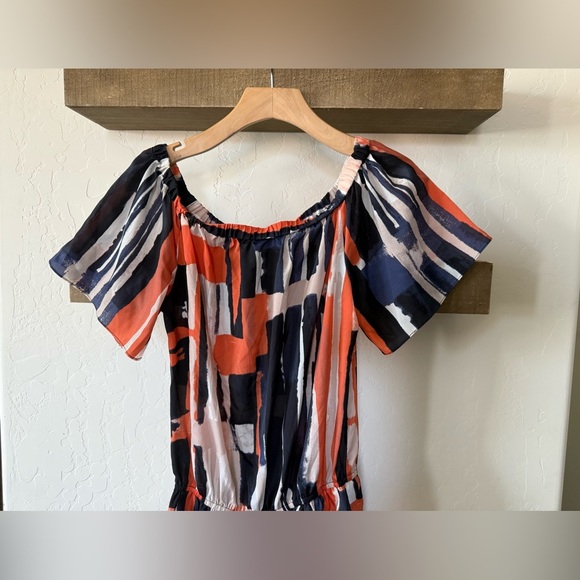 Elevenses|Anthropologie Off-Shoulder romper in multicolor Artsy print•••size 6 - Picture 3 of 13